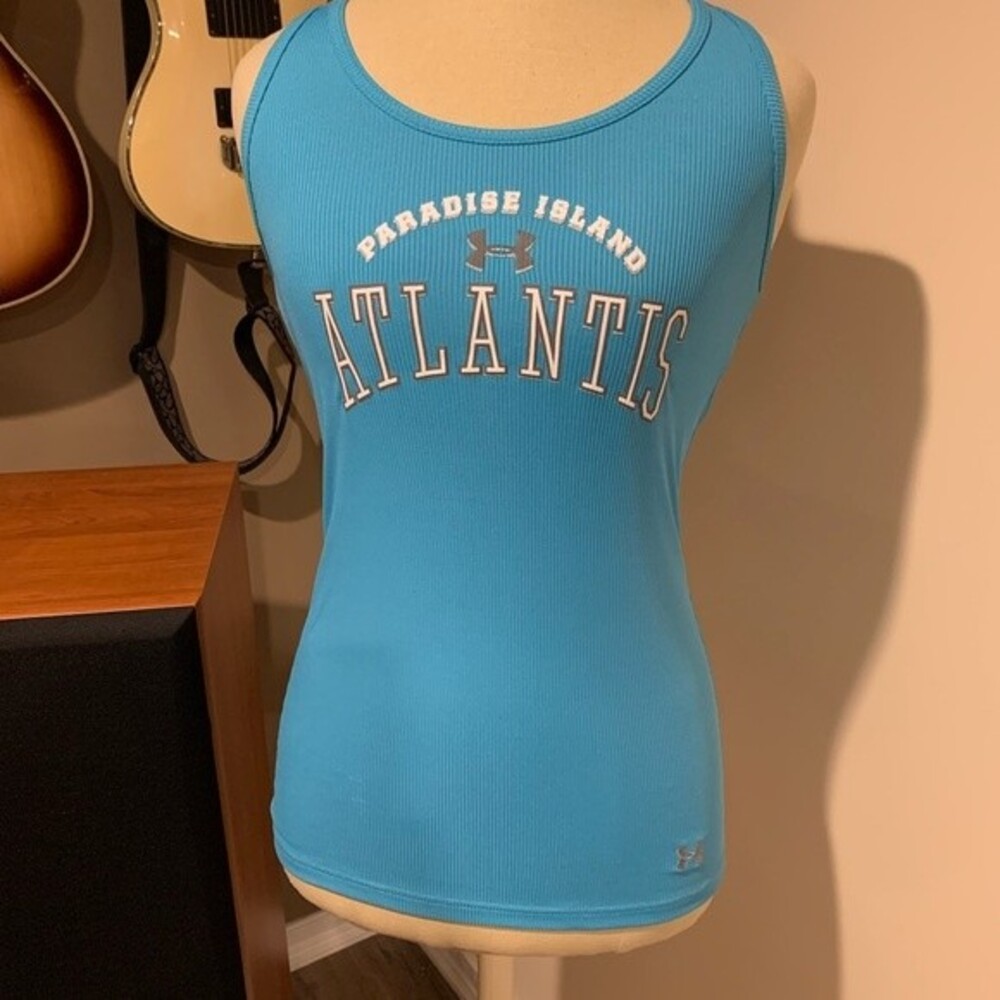 Paradise Island Atlantis, Under Armor ribbed a-line tank. Extra long, teal small